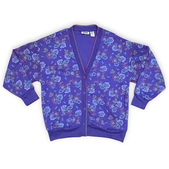 Vintage Gitano Purple Floral Quilted Button Up Cardigan Women’s Size Large - Picture 1 of 6